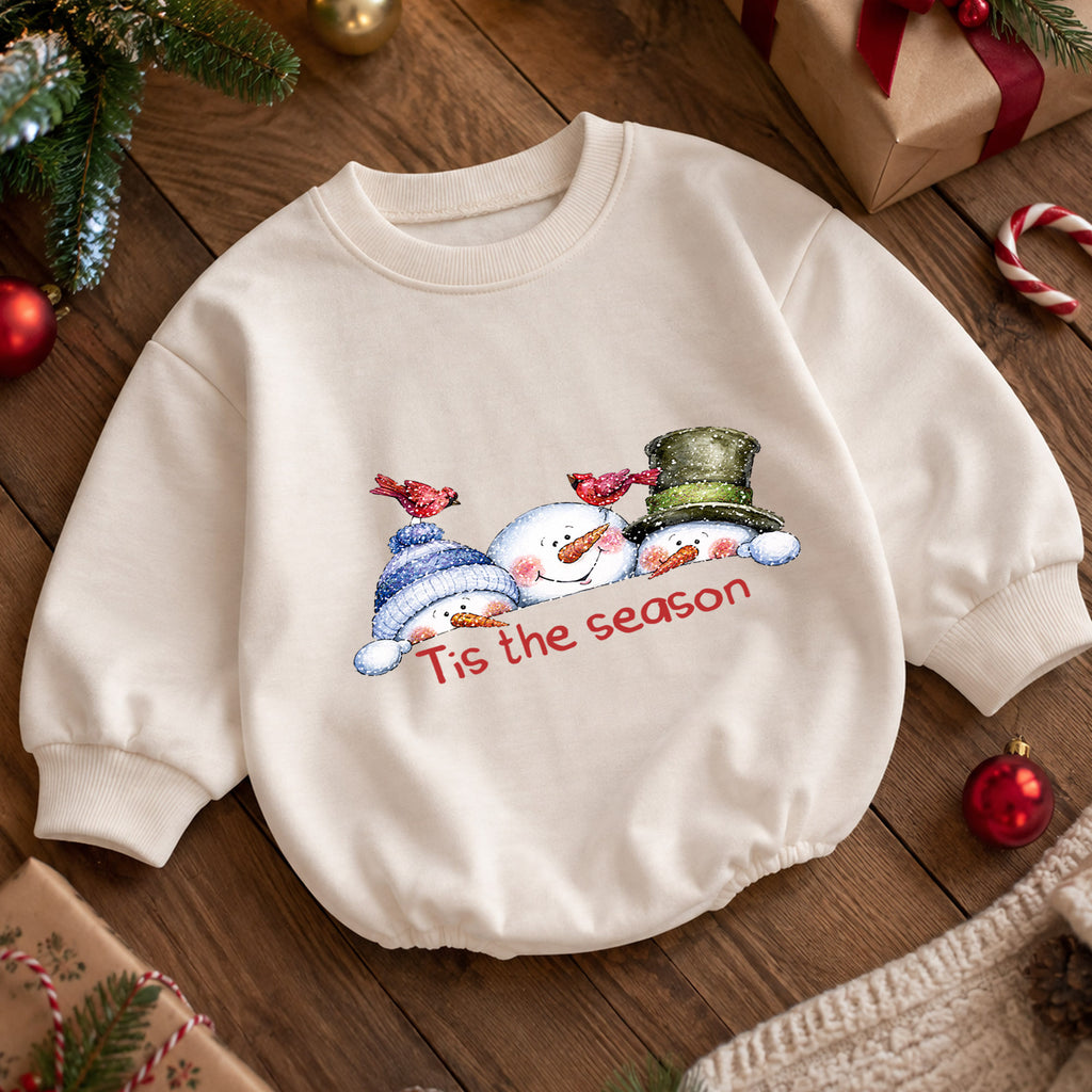 Snowman Christmas Baby Romper, Cute Winter Holiday Outfit, Toddler Xmas Romper, Tis the Season Snowman Design — product view 5