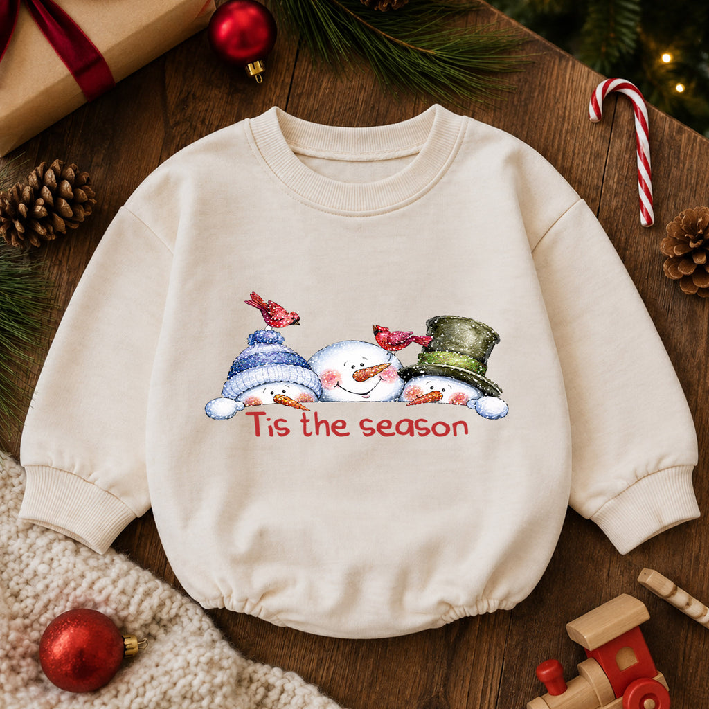 Snowman Christmas Baby Romper, Cute Winter Holiday Outfit, Toddler Xmas Romper, Tis the Season Snowman Design — product view 6