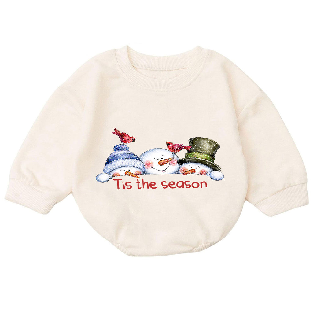 Snowman Christmas Baby Romper, Cute Winter Holiday Outfit, Toddler Xmas Romper, Tis the Season Snowman Design — product view 7