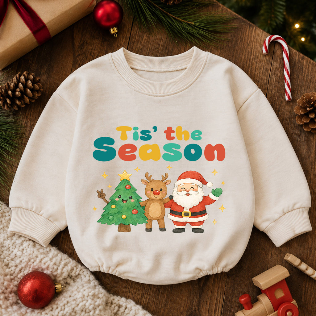 Tis the Season Baby Romper, Santa Reindeer Christmas Outfit, Cute Holiday Romper, Toddler Xmas Gift, Baby 1st Christmas — product view 6
