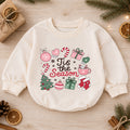 Christmas Baby Romper, Tis the Season Holiday Icons Outfit, Cute Pink Xmas Romper, Toddler Christmas Gift, 1st Christmas — product view 1