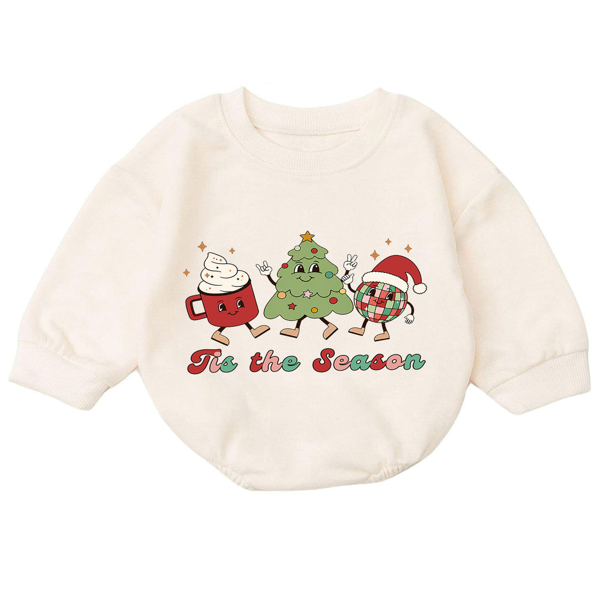 Retro Christmas Baby Romper, Tis the Season Holiday Character Outfit, Cute Toddler Xmas Romper, Baby 1st Christmas Gift — product view 7