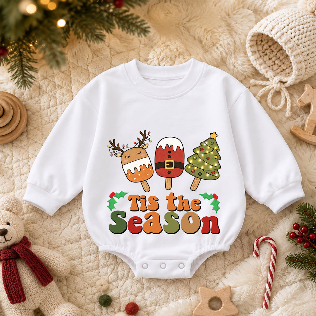 Tis the Season Baby Romper, Christmas Popsicle Outfit, Cute Reindeer Santa Tree Romper, Toddler Xmas Gift, 1st Christmas — product view 3