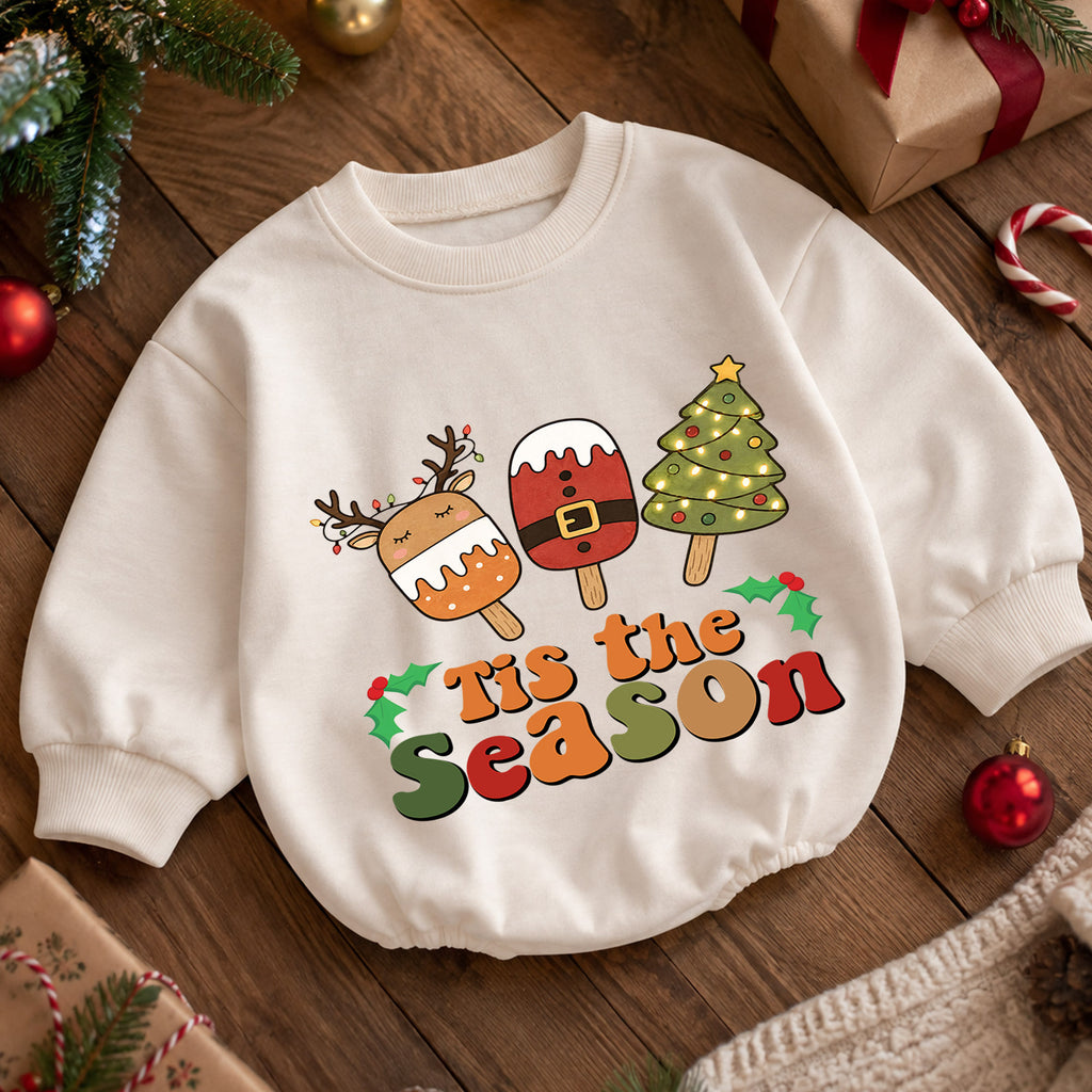 Tis the Season Baby Romper, Christmas Popsicle Outfit, Cute Reindeer Santa Tree Romper, Toddler Xmas Gift, 1st Christmas — product view 5