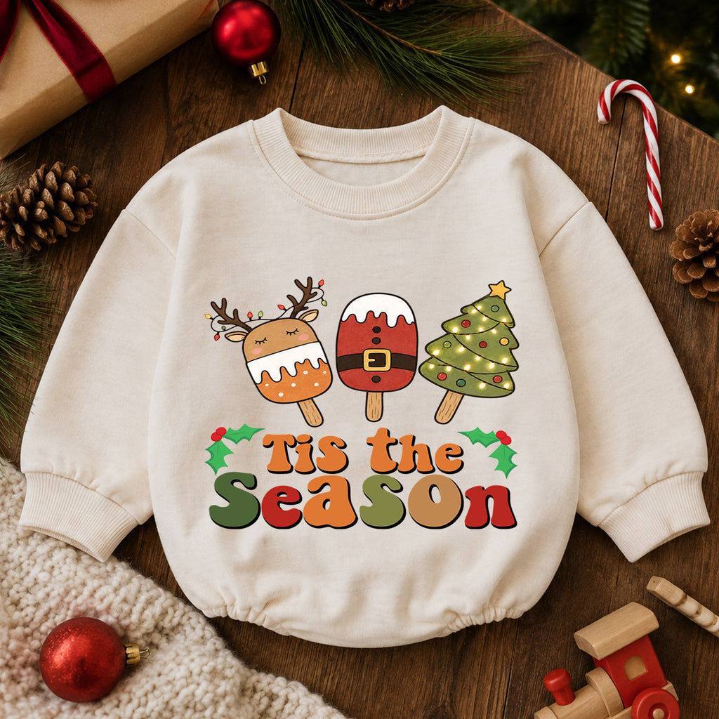 Tis the Season Baby Romper, Christmas Popsicle Outfit, Cute Reindeer Santa Tree Romper, Toddler Xmas Gift, 1st Christmas — product view 6