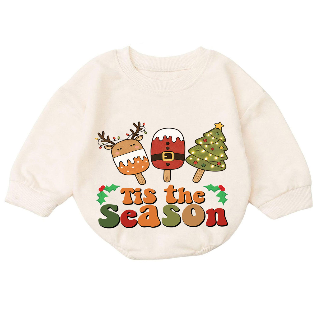 Tis the Season Baby Romper, Christmas Popsicle Outfit, Cute Reindeer Santa Tree Romper, Toddler Xmas Gift, 1st Christmas — product view 7