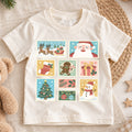 Vintage Christmas Kids Shirt, Holiday Postage Stamp T Shirt, Santa Gingerbread Snowman Tee, Retro Xmas Gift for Kids — product view 1