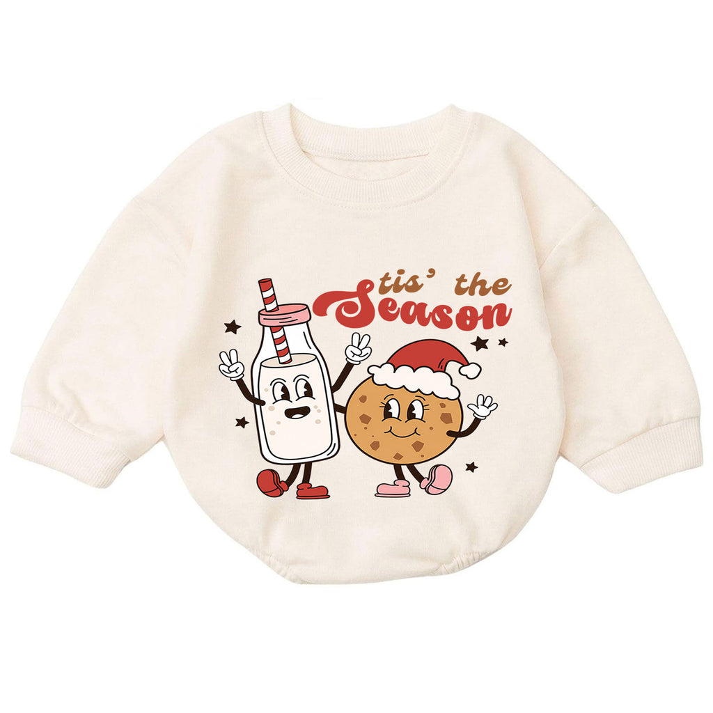 Christmas Baby Romper, Tis the Season Milk and Cookie Outfit, Funny Holiday Romper, Toddler Xmas Gift, Baby 1st Christmas — product view 7