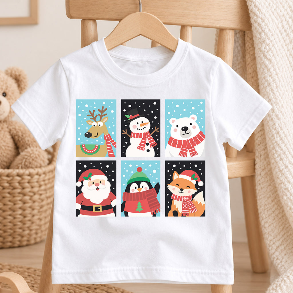 Christmas Animals Kids Shirt, Reindeer Snowman Polar Bear Santa Penguin Fox Tee, Cute Winter Holiday T Shirt for Kids — product view 4