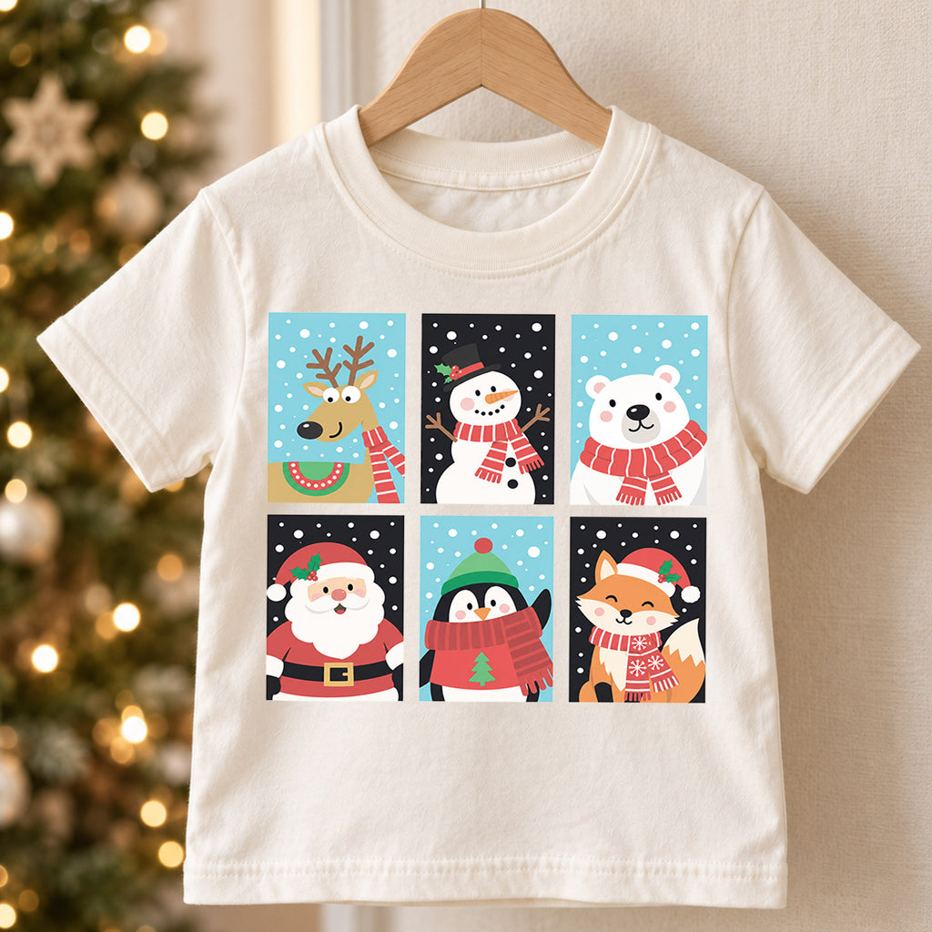 Christmas Animals Kids Shirt, Reindeer Snowman Polar Bear Santa Penguin Fox Tee, Cute Winter Holiday T Shirt for Kids — product view 5