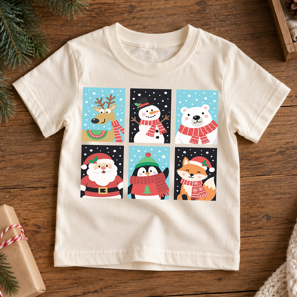 Christmas Animals Kids Shirt, Reindeer Snowman Polar Bear Santa Penguin Fox Tee, Cute Winter Holiday T Shirt for Kids — product view 7
