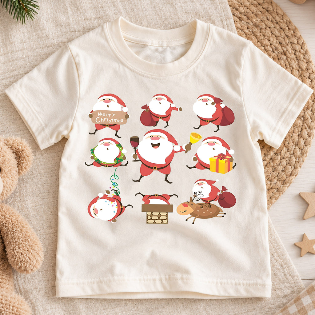 Vintage Santa Merry Christmas Kids Shirt, Retro Santa Holiday T Shirt, Checkerboard Christmas Tee, Cute Xmas Gift for Kids — product view 1