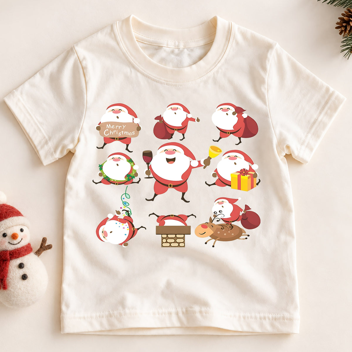 Vintage Santa Merry Christmas Kids Shirt, Retro Santa Holiday T Shirt, Checkerboard Christmas Tee, Cute Xmas Gift for Kids — product view 2