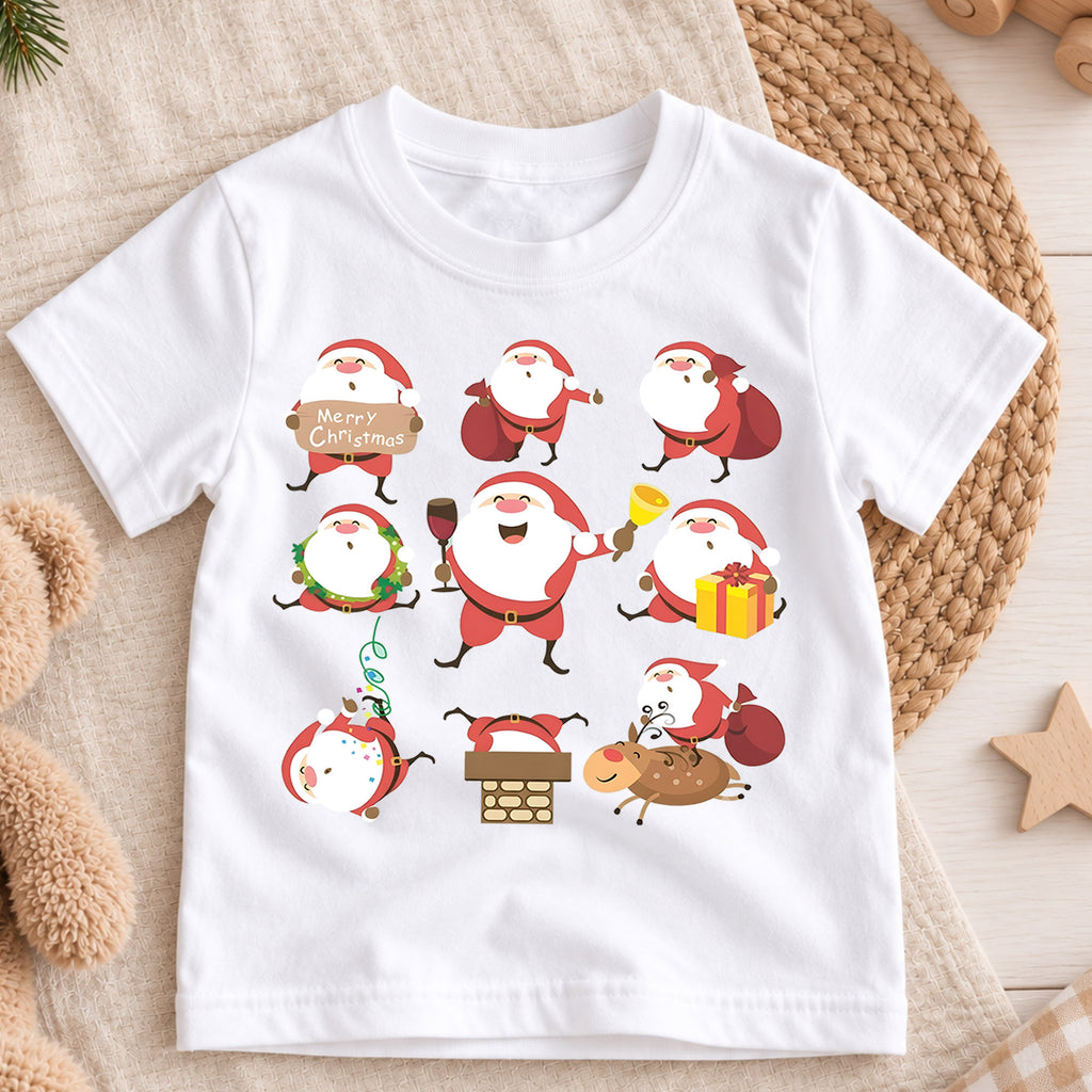 Vintage Santa Merry Christmas Kids Shirt, Retro Santa Holiday T Shirt, Checkerboard Christmas Tee, Cute Xmas Gift for Kids — product view 3