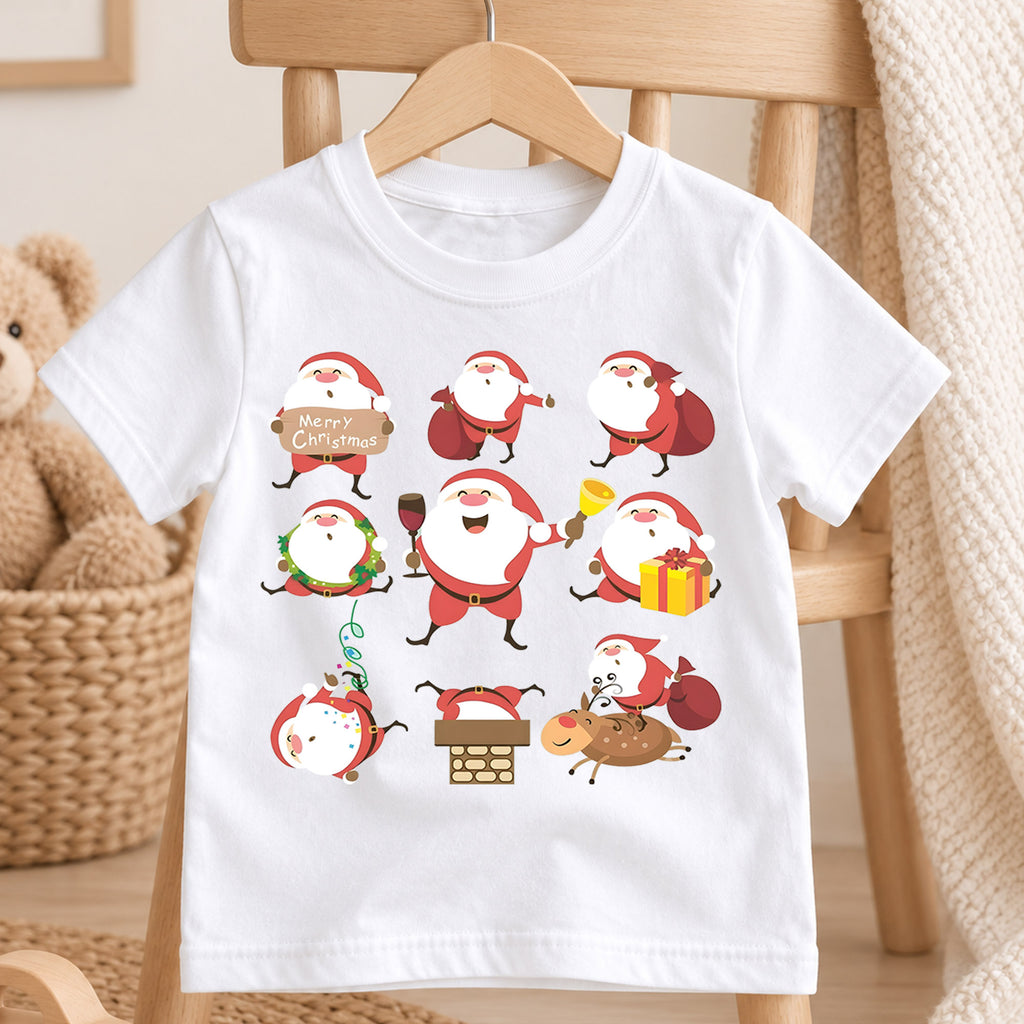 Vintage Santa Merry Christmas Kids Shirt, Retro Santa Holiday T Shirt, Checkerboard Christmas Tee, Cute Xmas Gift for Kids — product view 4