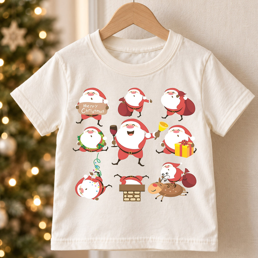 Vintage Santa Merry Christmas Kids Shirt, Retro Santa Holiday T Shirt, Checkerboard Christmas Tee, Cute Xmas Gift for Kids — product view 5