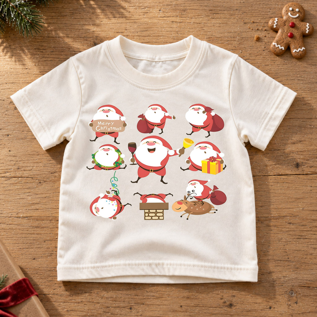 Vintage Santa Merry Christmas Kids Shirt, Retro Santa Holiday T Shirt, Checkerboard Christmas Tee, Cute Xmas Gift for Kids — product view 6