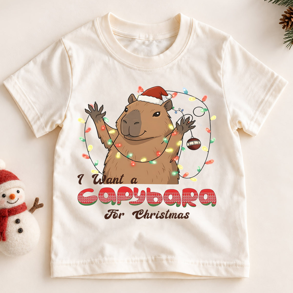 I Want a Capybara for Christmas Kids Shirt, Funny Capybara Holiday Tee, Cute Animal Christmas Shirt, Adorable Festive Gift for Kids — product view 2