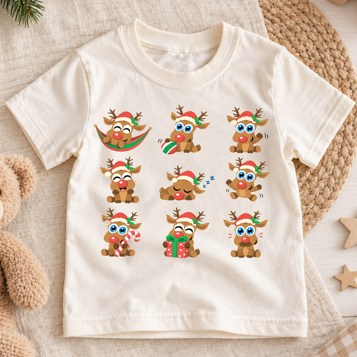 Christmas Icons Kids Shirt, Snowman Gingerbread Tree Tee, Cute Holiday Collage Christmas Shirt for Kids, Festive Xmas Outfit and Gift — product view 1
