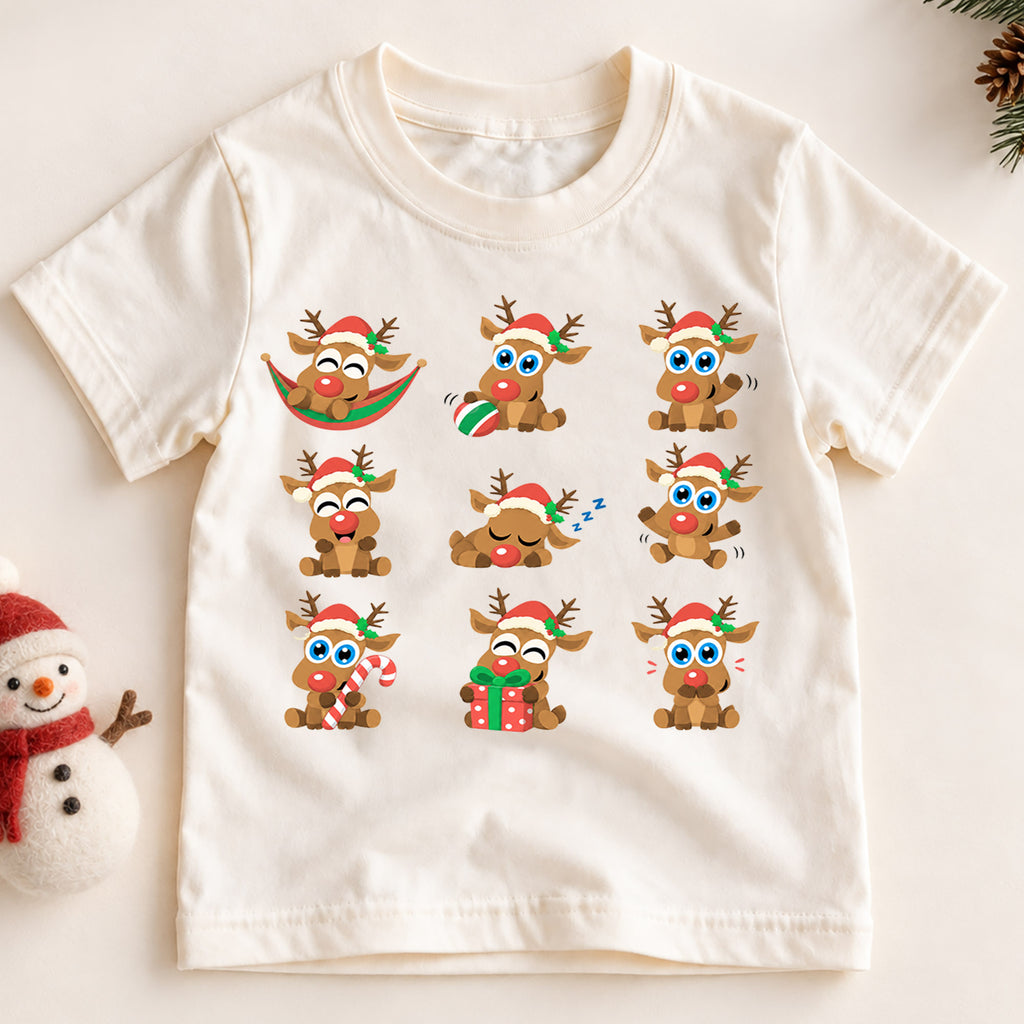 Christmas Icons Kids Shirt, Snowman Gingerbread Tree Tee, Cute Holiday Collage Christmas Shirt for Kids, Festive Xmas Outfit and Gift — product view 2