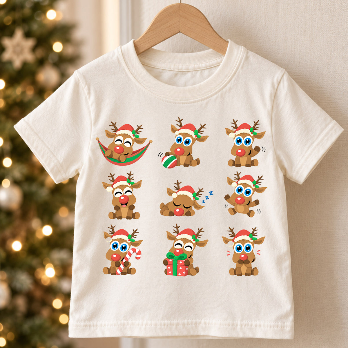 Christmas Icons Kids Shirt, Snowman Gingerbread Tree Tee, Cute Holiday Collage Christmas Shirt for Kids, Festive Xmas Outfit and Gift — product view 5