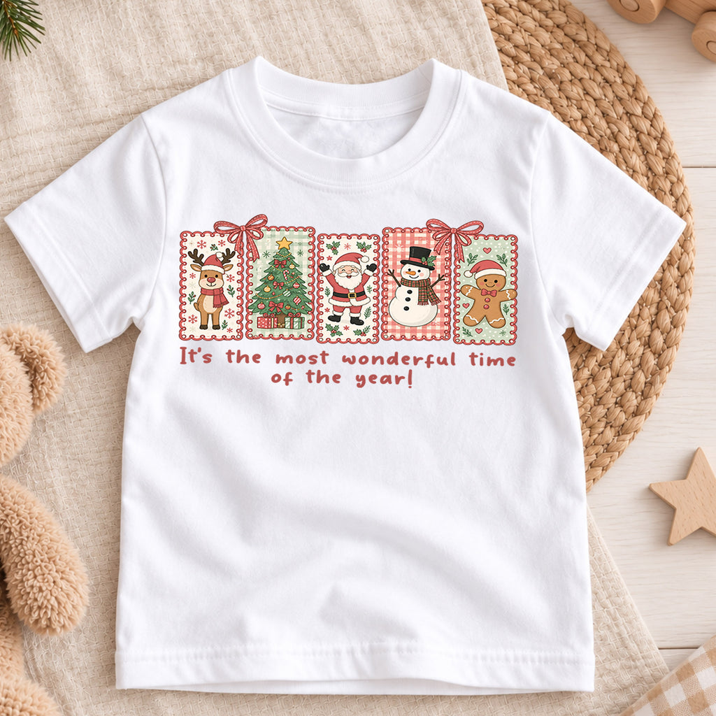 Most Wonderful Time Kids Christmas Shirt, Santa Snowman Gingerbread Tee, Cute Retro Holiday Shirt for Kids, Festive Christmas Gift — product view 3