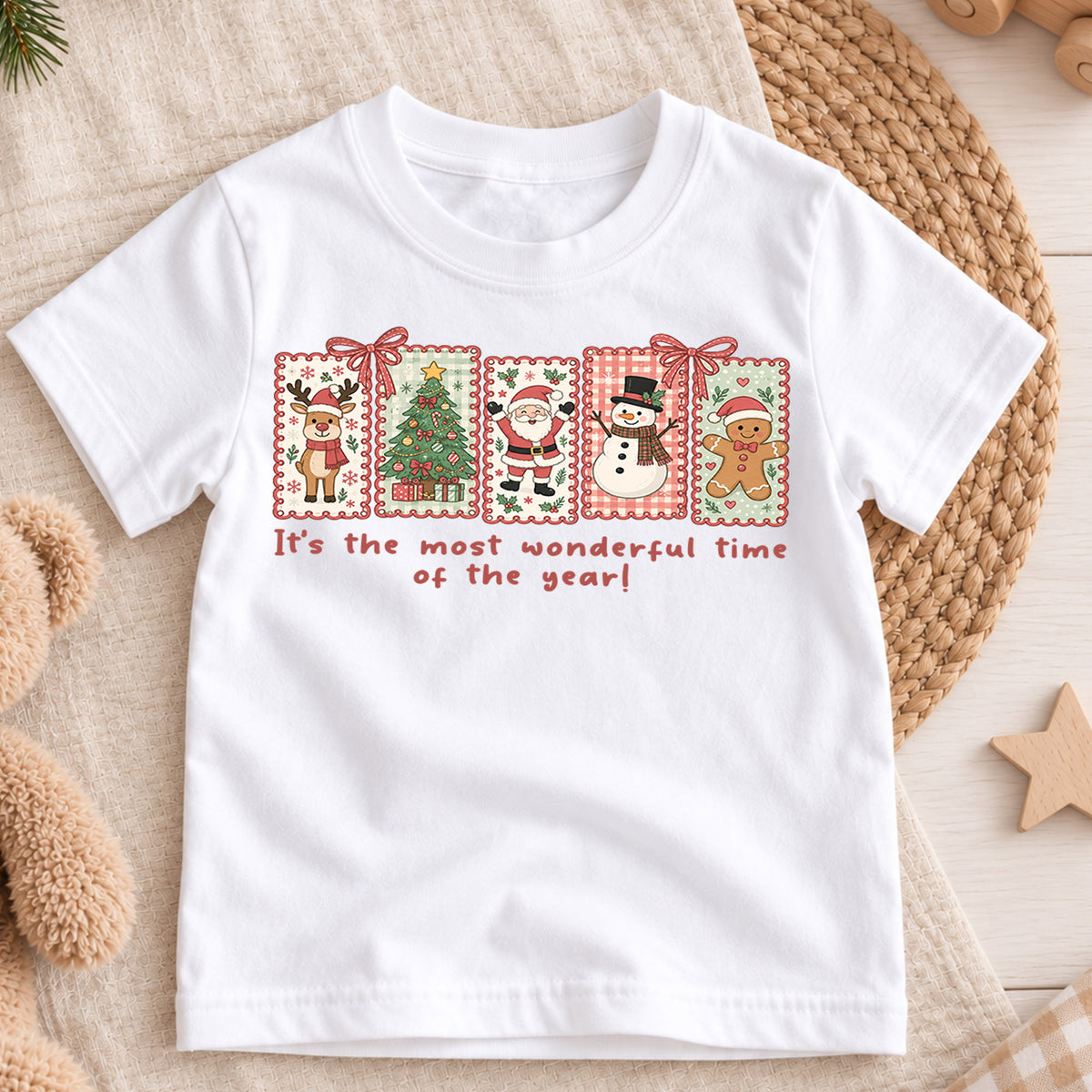 Most Wonderful Time Kids Christmas Shirt, Santa Snowman Gingerbread Tee, Cute Retro Holiday Shirt for Kids, Festive Christmas Gift — product view 3