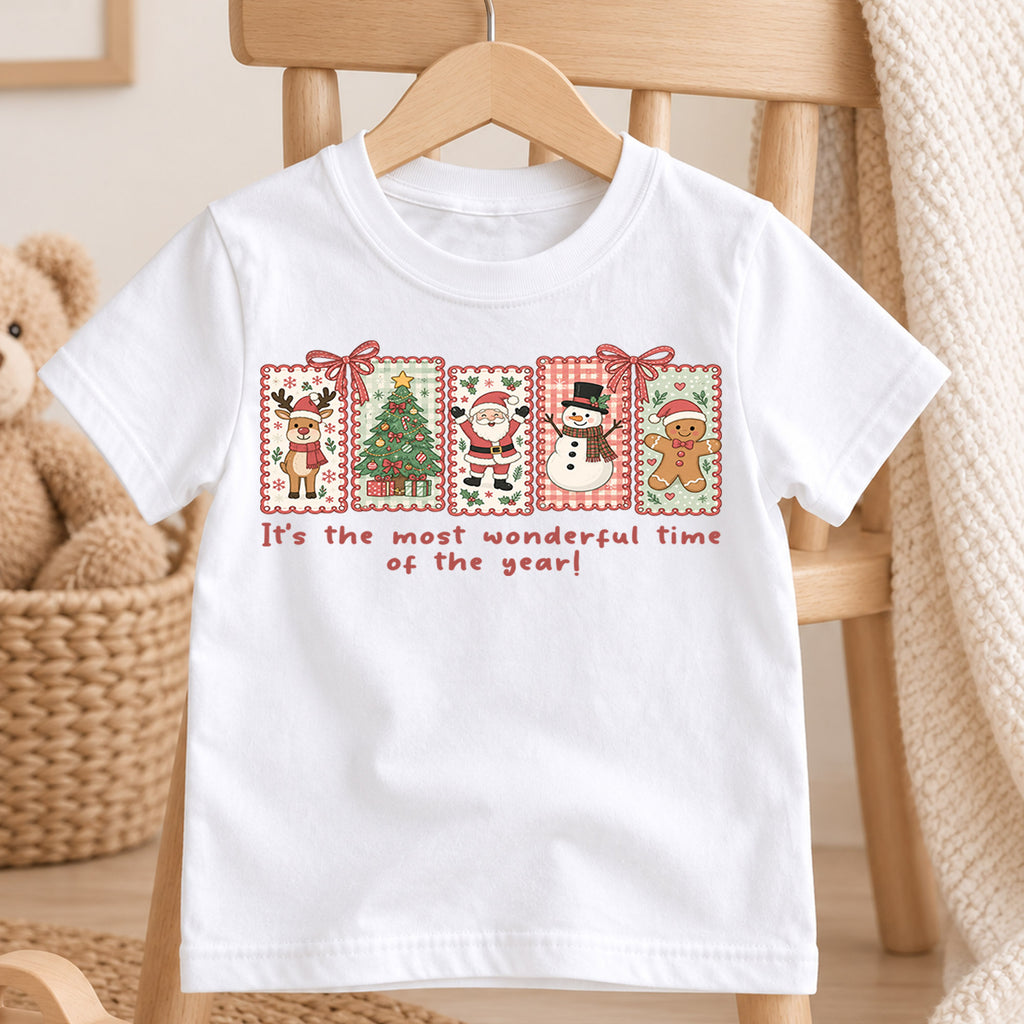 Most Wonderful Time Kids Christmas Shirt, Santa Snowman Gingerbread Tee, Cute Retro Holiday Shirt for Kids, Festive Christmas Gift — product view 4