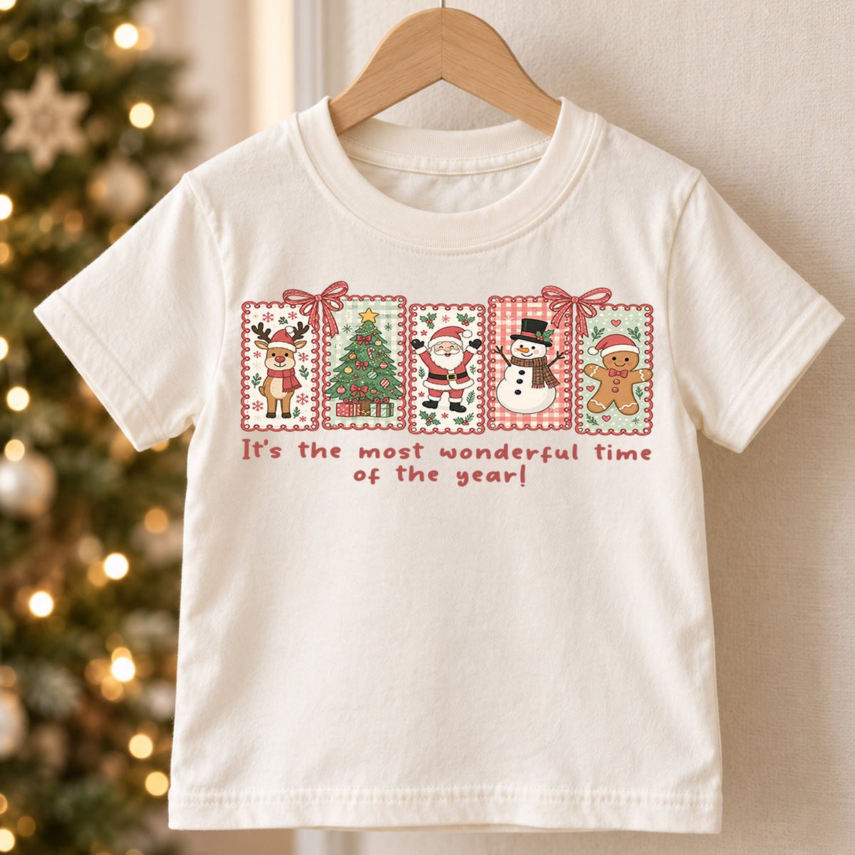 Most Wonderful Time Kids Christmas Shirt, Santa Snowman Gingerbread Tee, Cute Retro Holiday Shirt for Kids, Festive Christmas Gift — product view 5