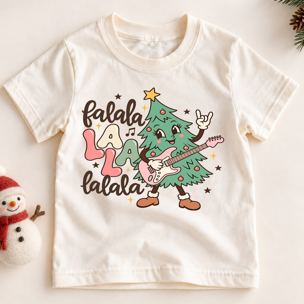 Fa La La Guitar Christmas Kids Shirt, Rocking Christmas Tree Tee, Music Lover Holiday Shirt for Kids, Funny Festive Christmas Gift — product view 2