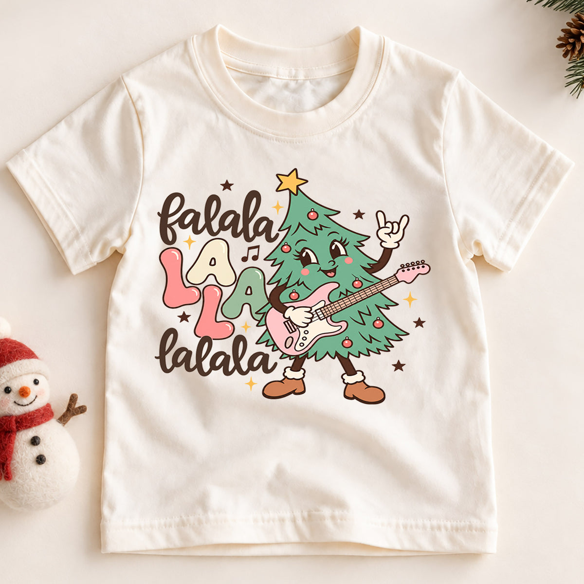 Fa La La Guitar Christmas Kids Shirt, Rocking Christmas Tree Tee, Music Lover Holiday Shirt for Kids, Funny Festive Christmas Gift — product view 2