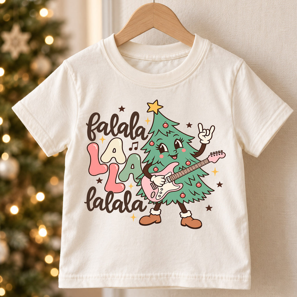 Fa La La Guitar Christmas Kids Shirt, Rocking Christmas Tree Tee, Music Lover Holiday Shirt for Kids, Funny Festive Christmas Gift — product view 5