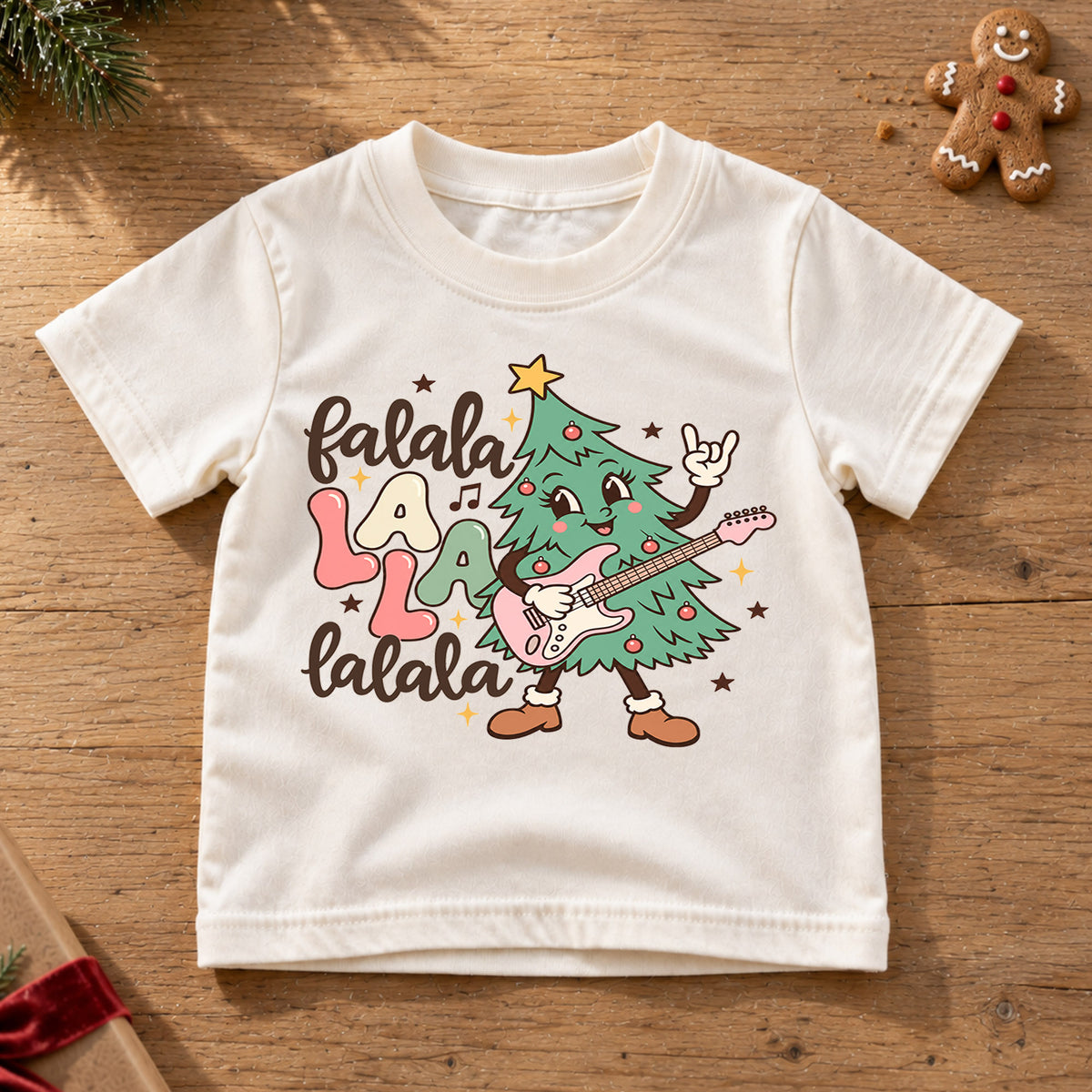 Fa La La Guitar Christmas Kids Shirt, Rocking Christmas Tree Tee, Music Lover Holiday Shirt for Kids, Funny Festive Christmas Gift — product view 6
