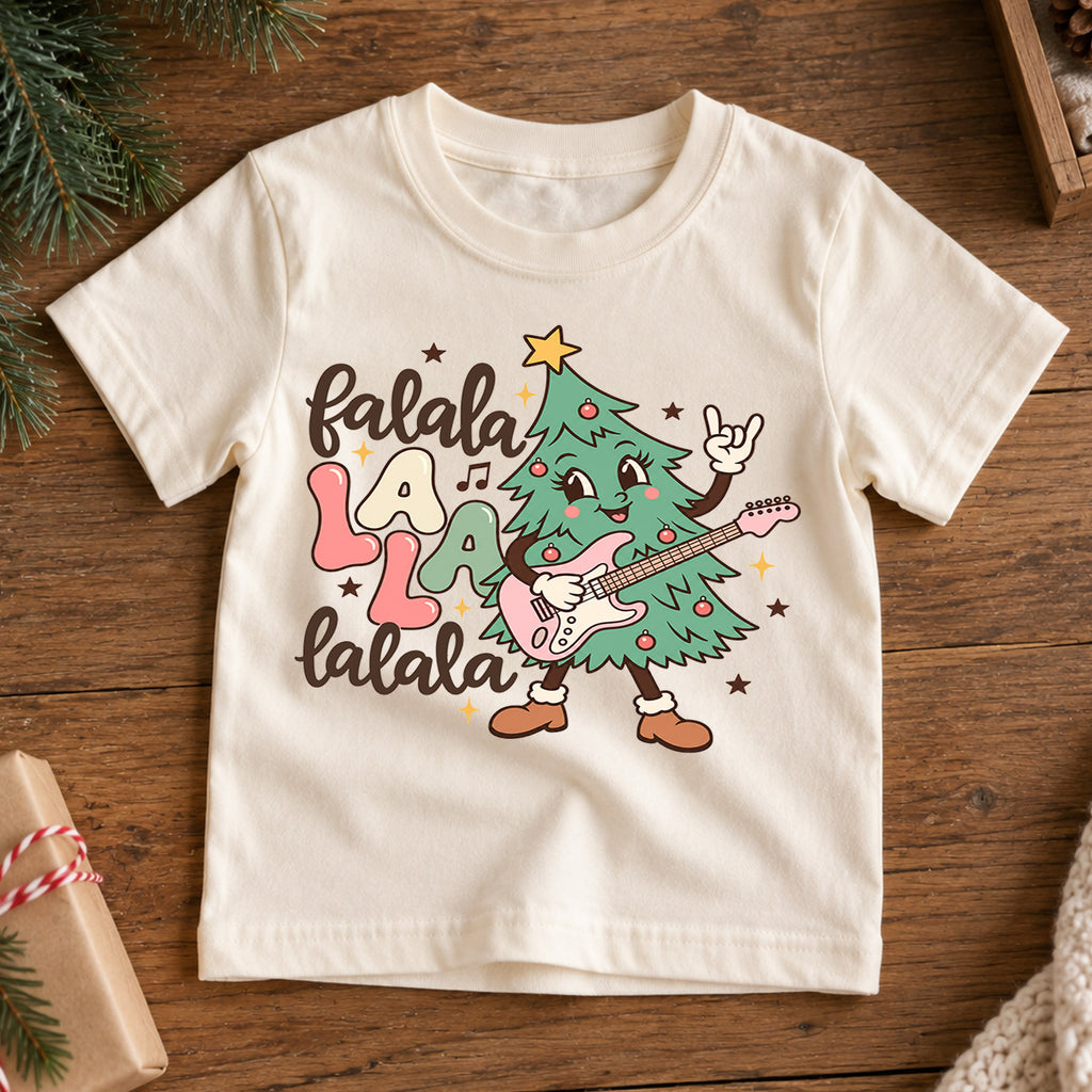 Fa La La Guitar Christmas Kids Shirt, Rocking Christmas Tree Tee, Music Lover Holiday Shirt for Kids, Funny Festive Christmas Gift — product view 7