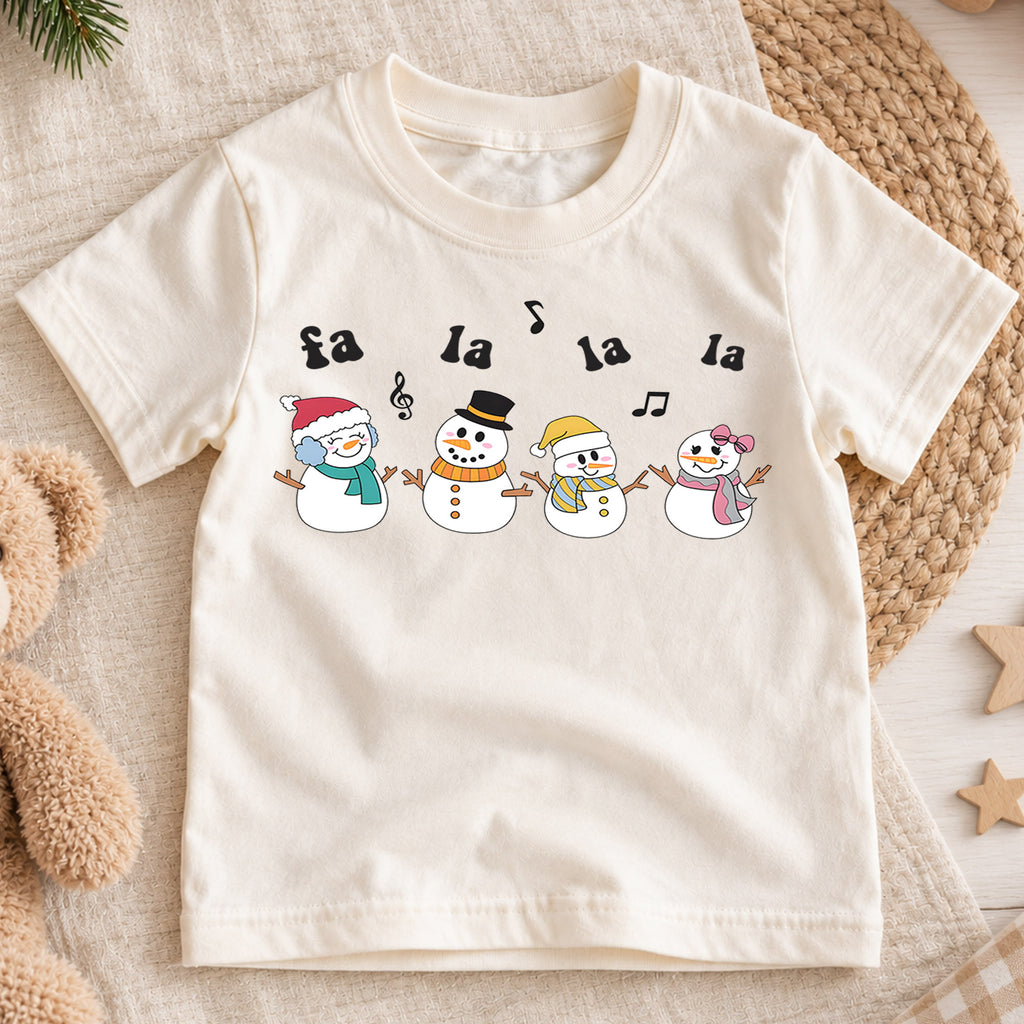 Fa La La Snowman Kids Christmas Shirt, Singing Snowmen Holiday Tee, Cute Christmas Music Shirt for Kids, Festive Holiday Outfit and Gift — product view 1