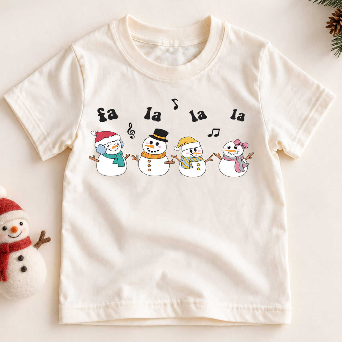 Fa La La Snowman Kids Christmas Shirt, Singing Snowmen Holiday Tee, Cute Christmas Music Shirt for Kids, Festive Holiday Outfit and Gift — product view 2