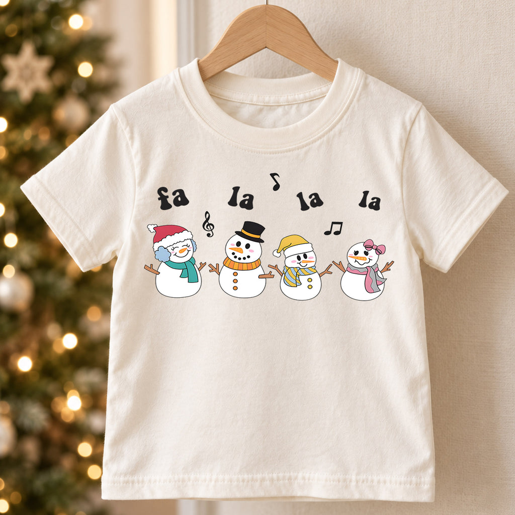 Fa La La Snowman Kids Christmas Shirt, Singing Snowmen Holiday Tee, Cute Christmas Music Shirt for Kids, Festive Holiday Outfit and Gift — product view 5