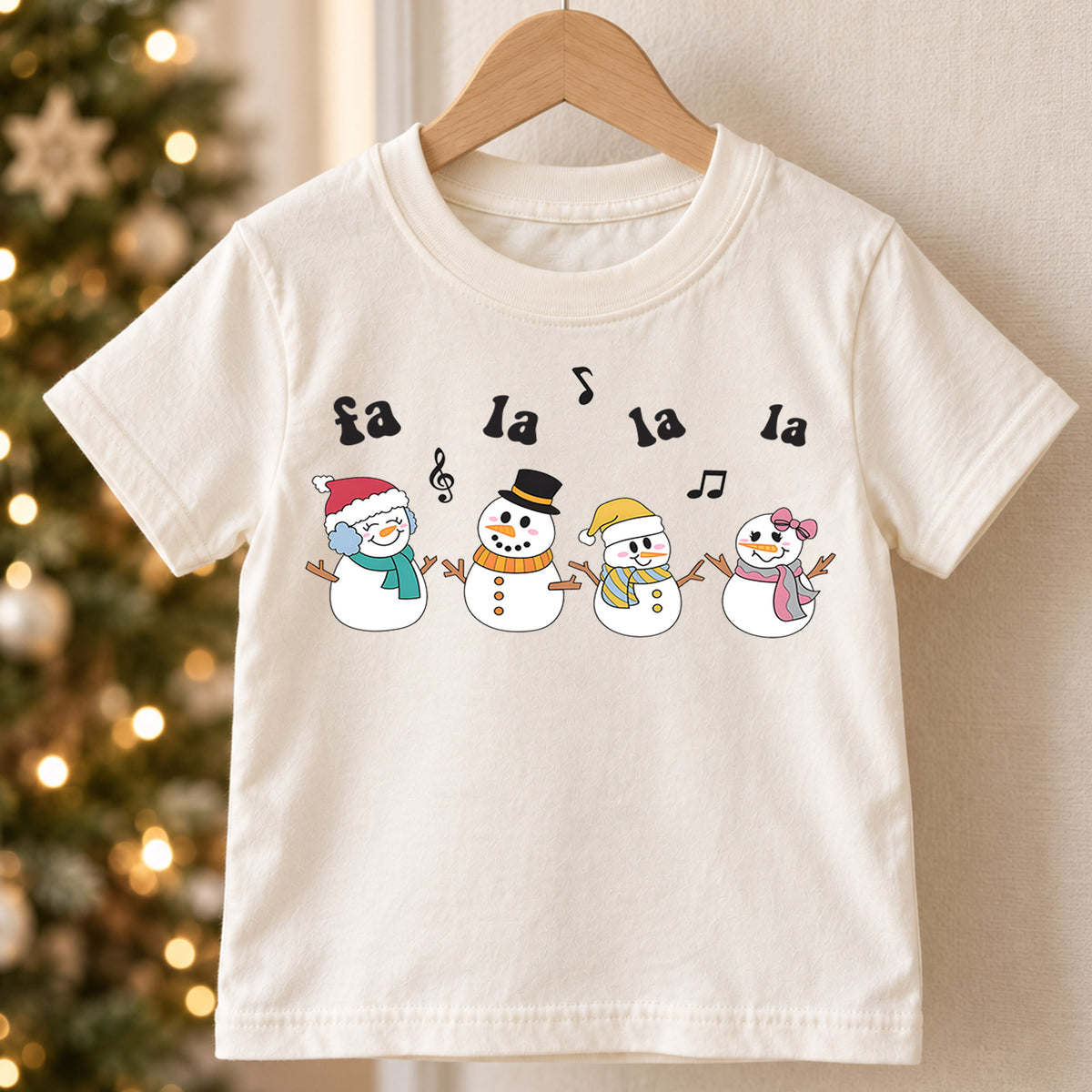 Fa La La Snowman Kids Christmas Shirt, Singing Snowmen Holiday Tee, Cute Christmas Music Shirt for Kids, Festive Holiday Outfit and Gift — product view 5
