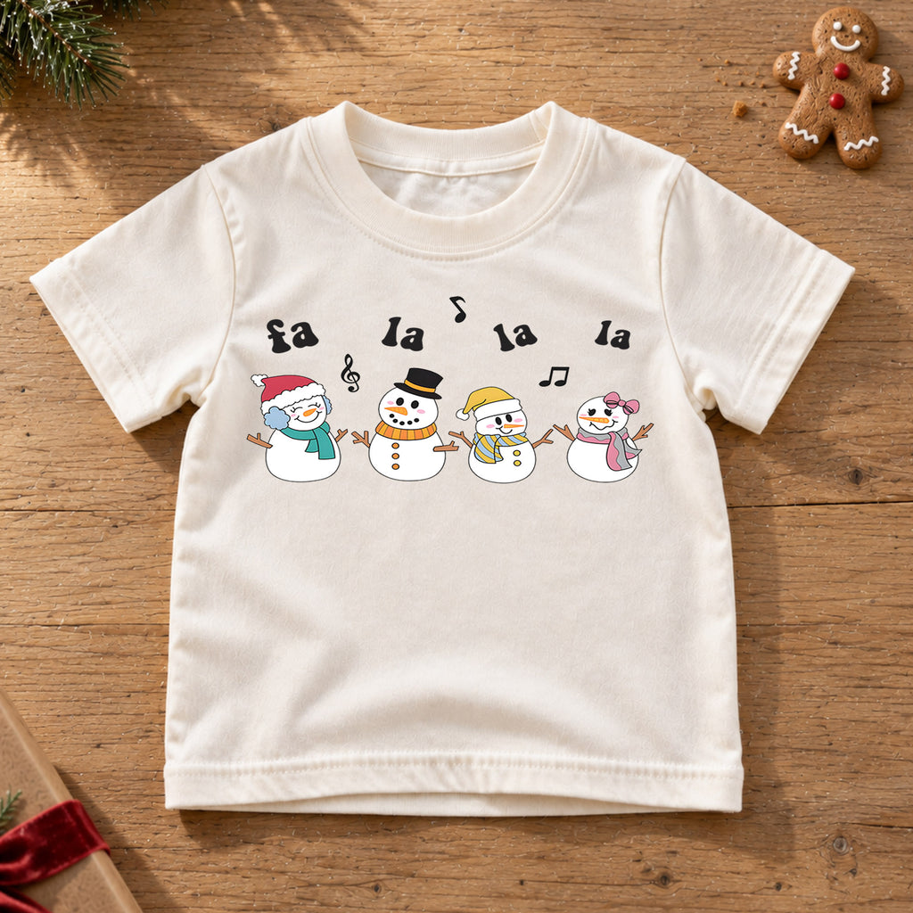 Fa La La Snowman Kids Christmas Shirt, Singing Snowmen Holiday Tee, Cute Christmas Music Shirt for Kids, Festive Holiday Outfit and Gift — product view 6