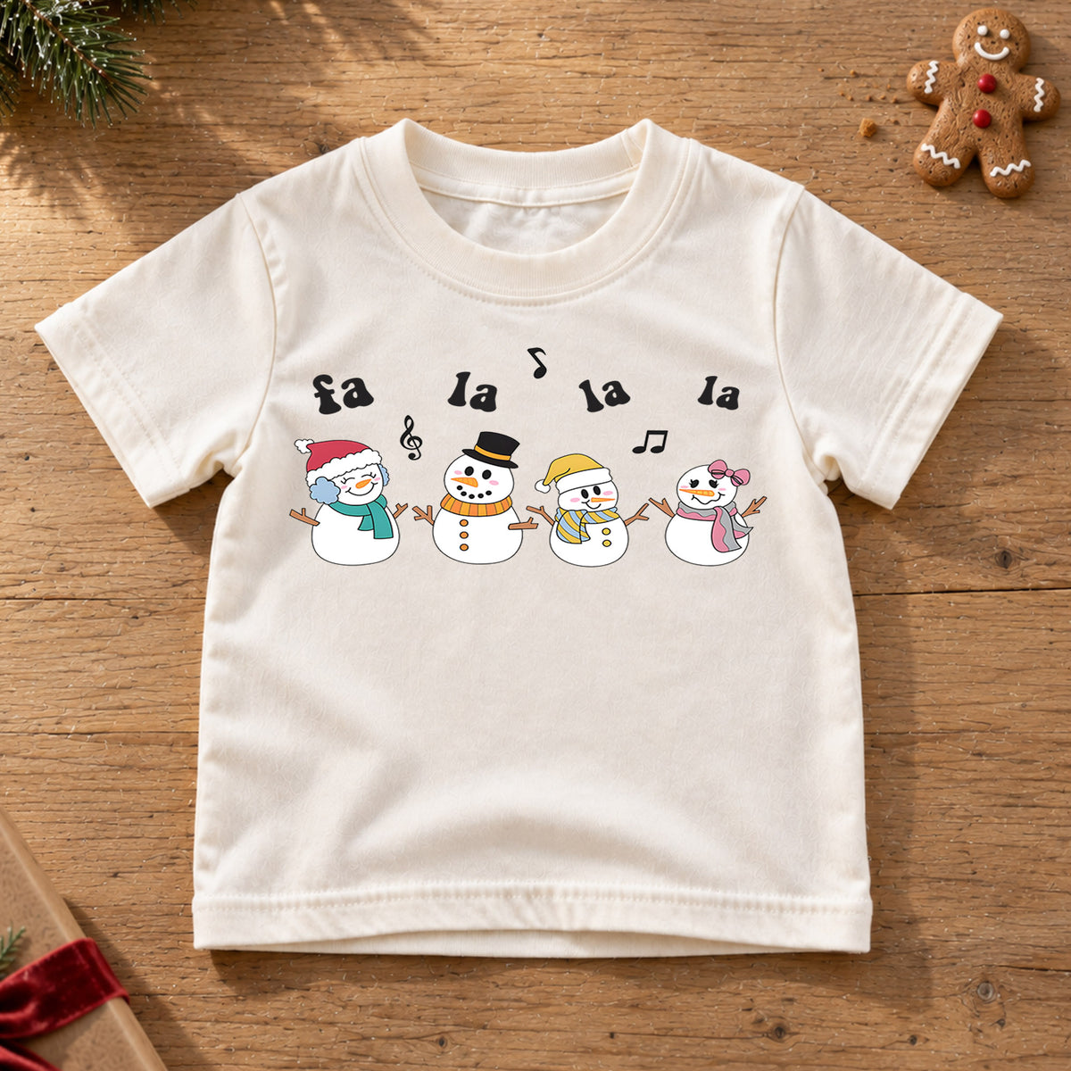 Fa La La Snowman Kids Christmas Shirt, Singing Snowmen Holiday Tee, Cute Christmas Music Shirt for Kids, Festive Holiday Outfit and Gift — product view 6
