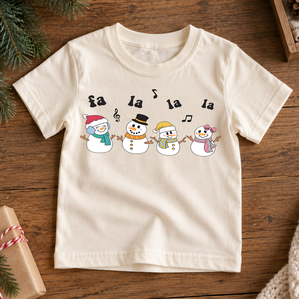 Fa La La Snowman Kids Christmas Shirt, Singing Snowmen Holiday Tee, Cute Christmas Music Shirt for Kids, Festive Holiday Outfit and Gift — product view 7