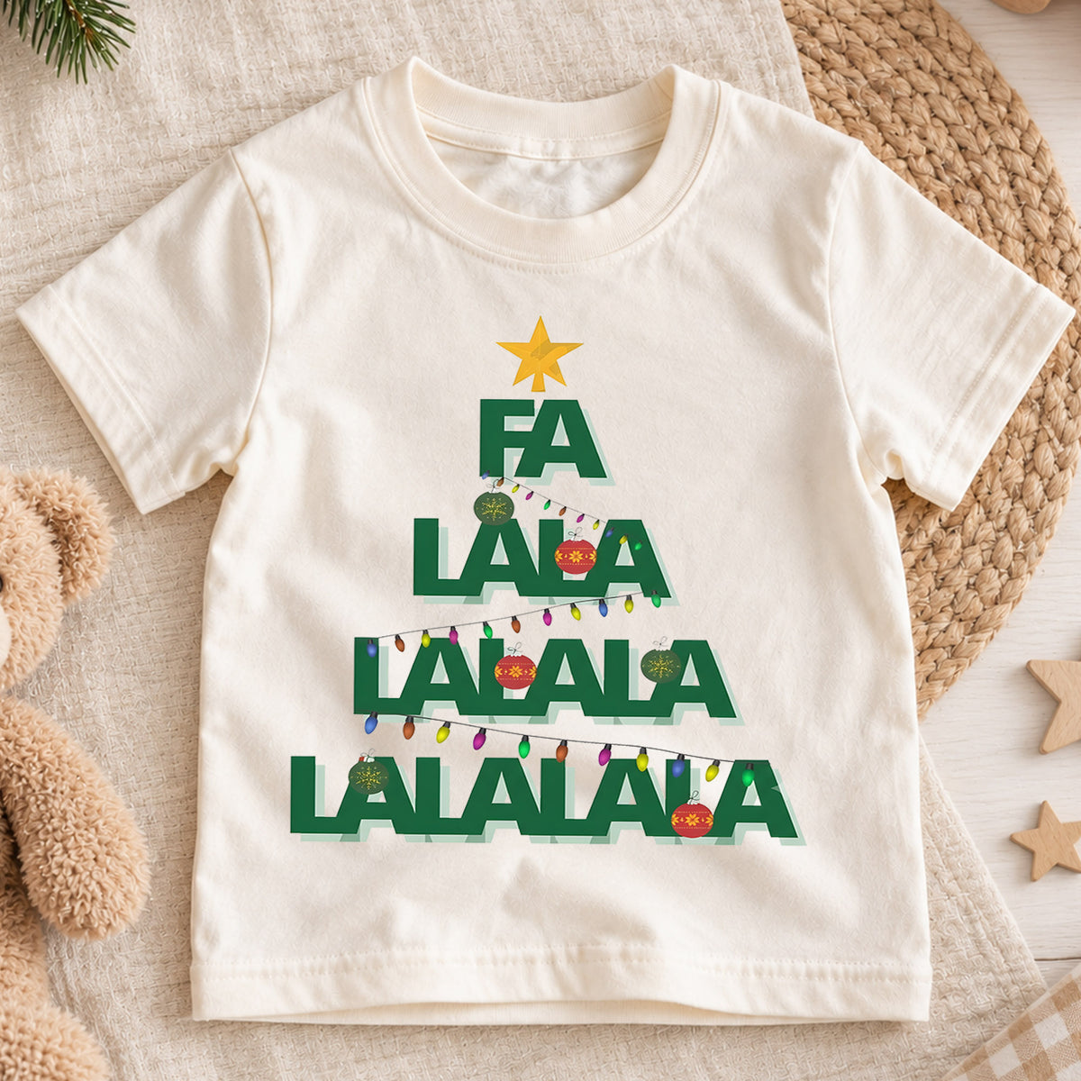 Fa La La Christmas Tree Kids Shirt, Christmas Lights Holiday Tee, Minimal Festive Christmas Shirt for Kids, Cute Simple Holiday Outfit — product view 1