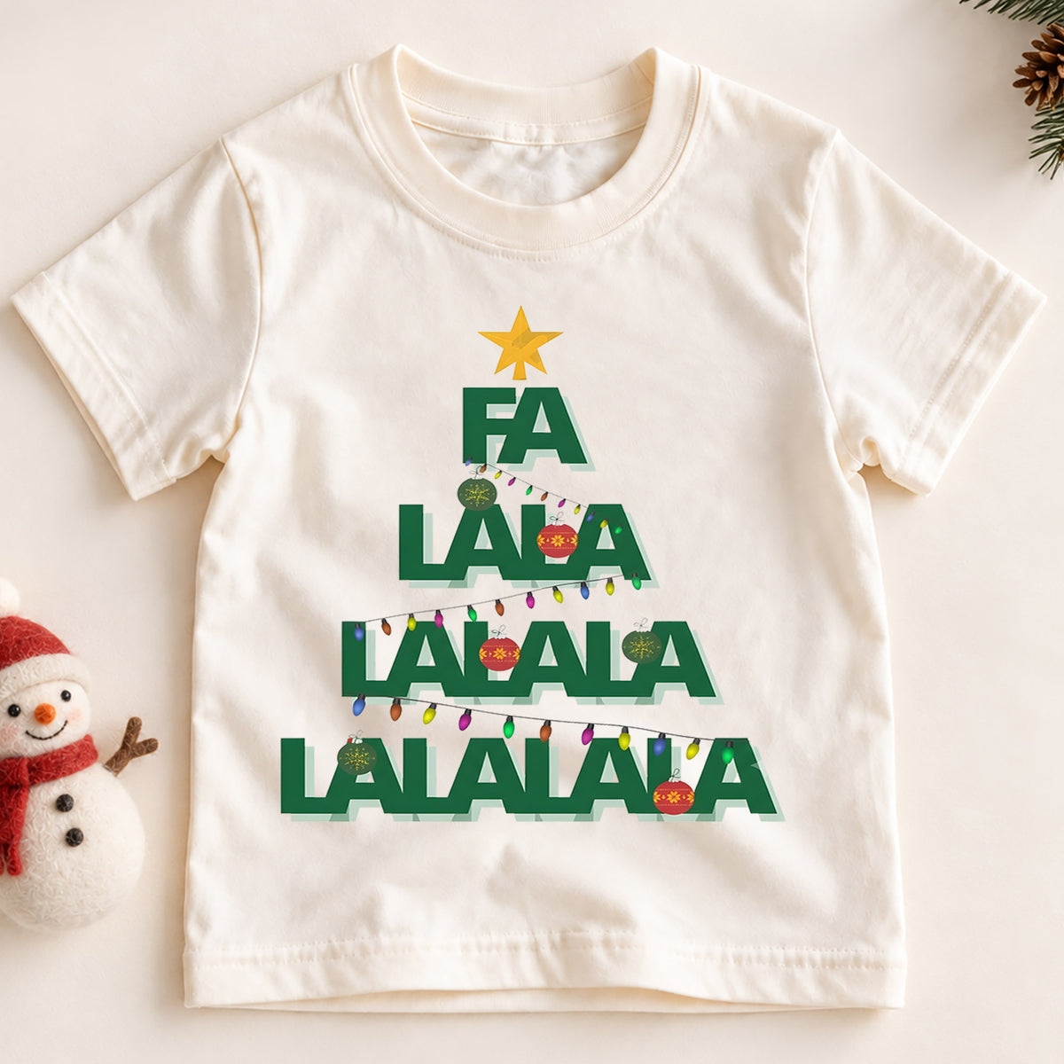 Fa La La Christmas Tree Kids Shirt, Christmas Lights Holiday Tee, Minimal Festive Christmas Shirt for Kids, Cute Simple Holiday Outfit — product view 2