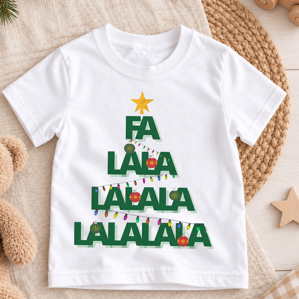 Fa La La Christmas Tree Kids Shirt, Christmas Lights Holiday Tee, Minimal Festive Christmas Shirt for Kids, Cute Simple Holiday Outfit — product view 3