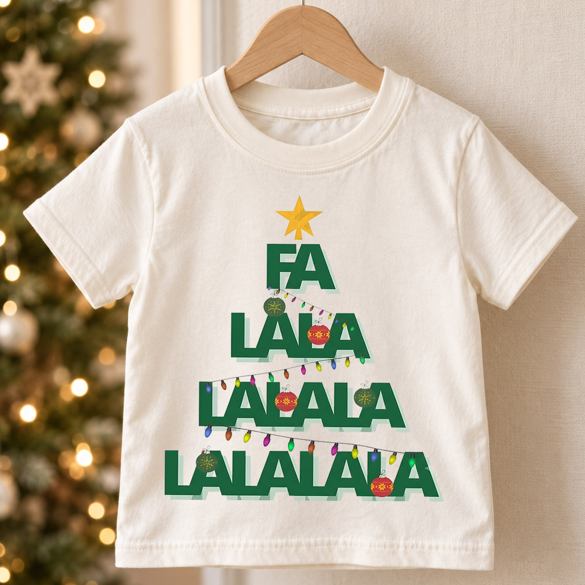 Fa La La Christmas Tree Kids Shirt, Christmas Lights Holiday Tee, Minimal Festive Christmas Shirt for Kids, Cute Simple Holiday Outfit — product view 5