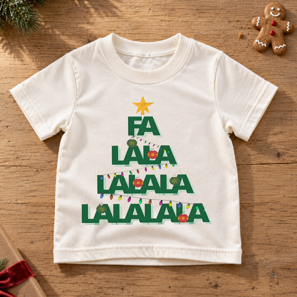 Fa La La Christmas Tree Kids Shirt, Christmas Lights Holiday Tee, Minimal Festive Christmas Shirt for Kids, Cute Simple Holiday Outfit — product view 6