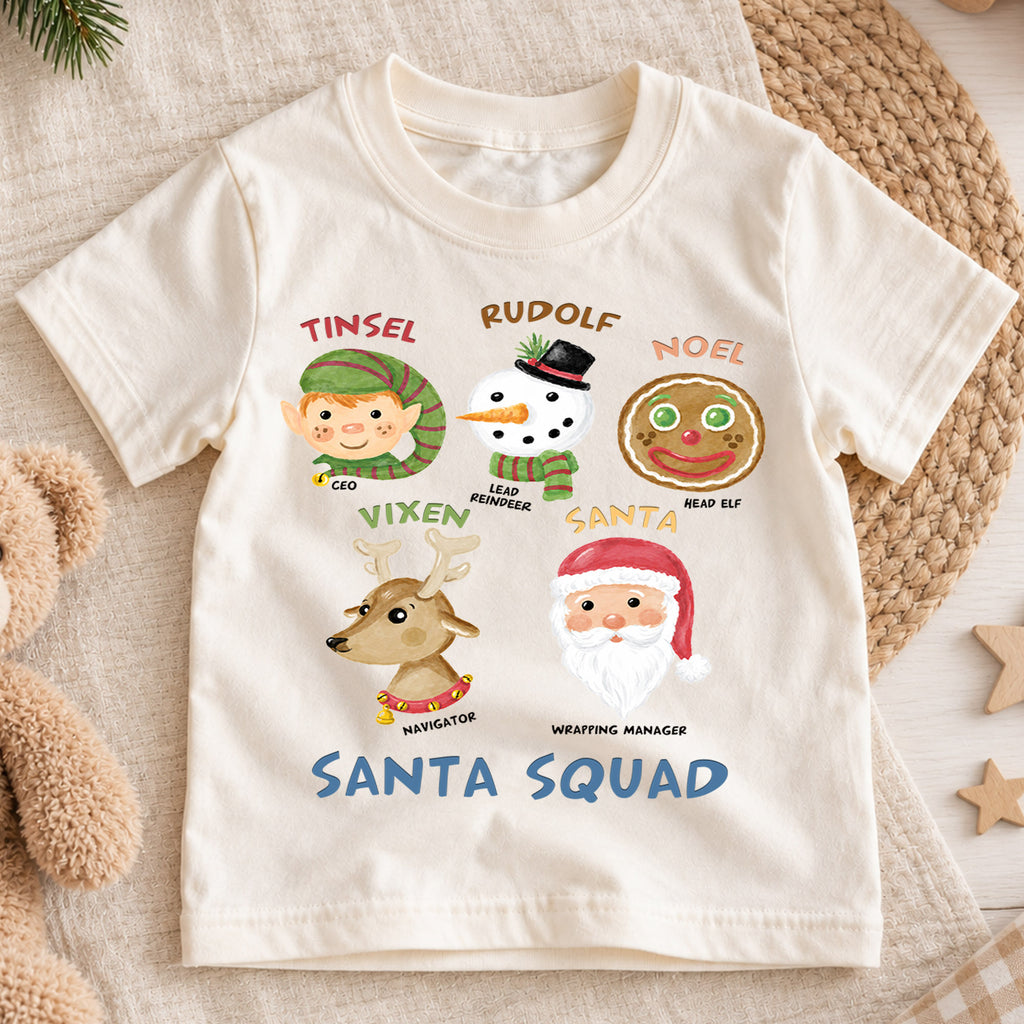 Santa Squad Kids Christmas Shirt, Cute Santa Elf Reindeer Holiday Tee, Festive Christmas Outfit, Holiday Gift for Kids Holiday Gift Idea — product view 1