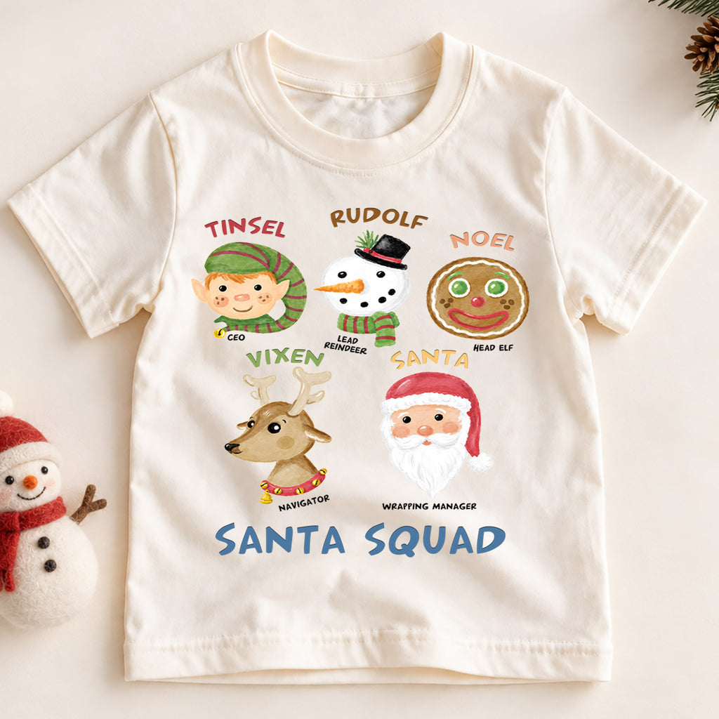 Santa Squad Kids Christmas Shirt, Cute Santa Elf Reindeer Holiday Tee, Festive Christmas Outfit, Holiday Gift for Kids Holiday Gift Idea — product view 2