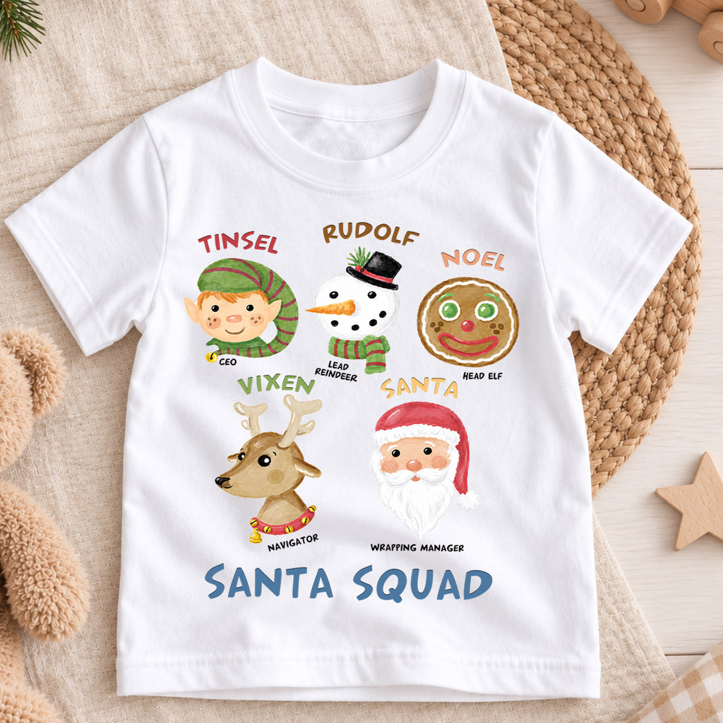 Santa Squad Kids Christmas Shirt, Cute Santa Elf Reindeer Holiday Tee, Festive Christmas Outfit, Holiday Gift for Kids Holiday Gift Idea — product view 3