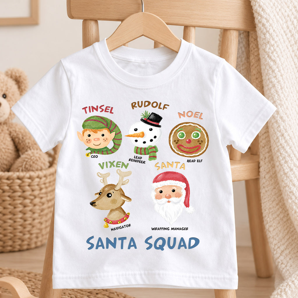 Santa Squad Kids Christmas Shirt, Cute Santa Elf Reindeer Holiday Tee, Festive Christmas Outfit, Holiday Gift for Kids Holiday Gift Idea — product view 4